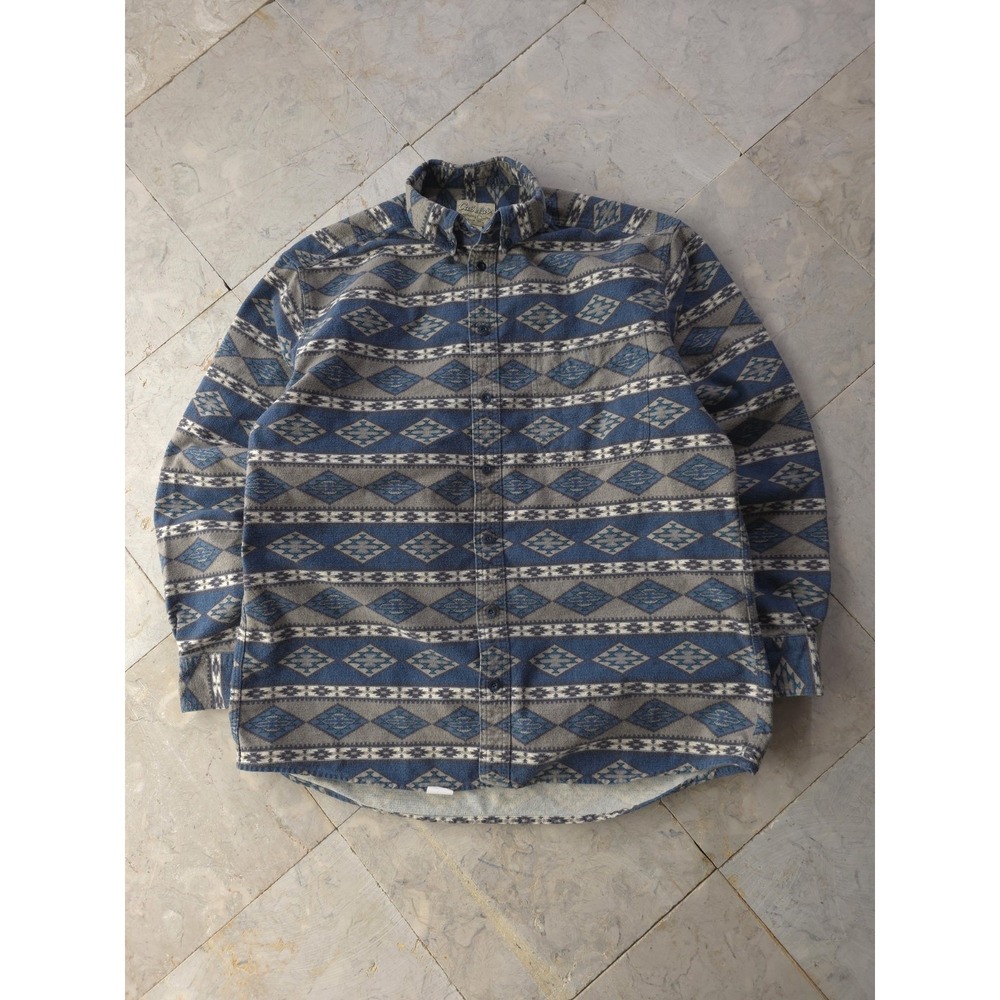 Vintage‎ Cabela's Legendary Quality Blue Chamois Flannel Southwestern Shirt L